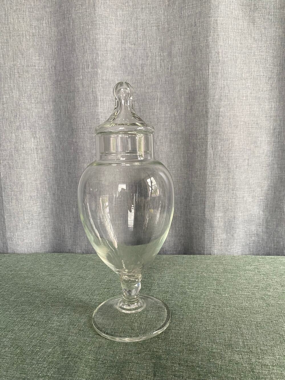 Clear Glass Pedestal Apothecary Jar with Lid Vintage Candy Buffet Decor 10.5 in